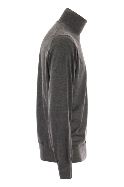 Shop Brunello Cucinelli Lightweight Turtleneck Sweater In Cashmere And Silk In Grey