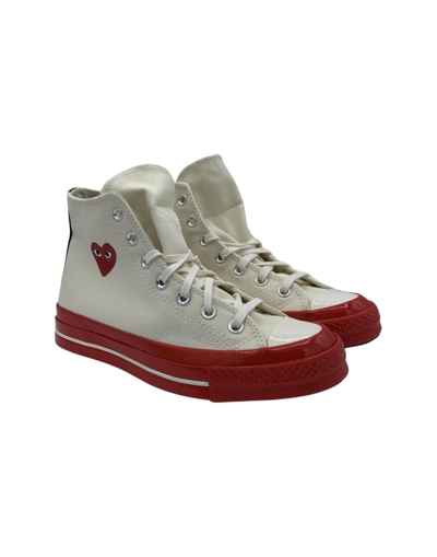 Comme Des Garçons Play Off-white & Red Converse Edition Play Chuck 70 High-top Sneakers In White