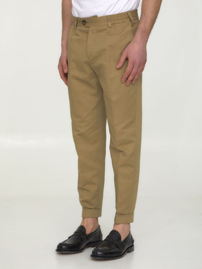Shop Pt Torino Cotton And Linen Trousers In Beige