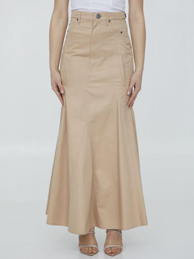 Shop Burberry Cotton Gabardine Long Skirt In Beige