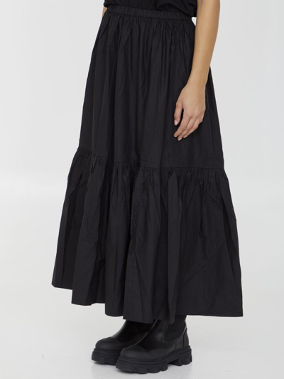Shop Ganni Cotton Poplin Maxi Skirt In Black