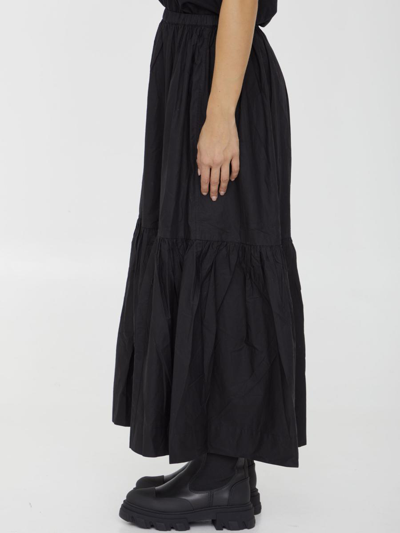 Shop Ganni Cotton Poplin Maxi Skirt In Black