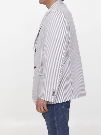 Shop Thom Browne Cotton Seersucker Jacket In Grey