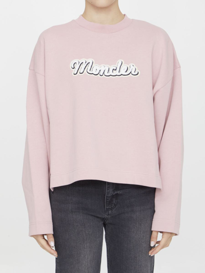 Shop Moncler Cotton Sweatshirt With Logo In Pink
