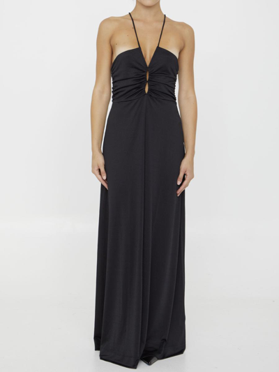 Shop Ganni Crèpe Jersey Maxi Dress In Black