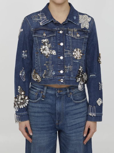Shop Dolce & Gabbana Denim Jacket With Rhinestones In Blue
