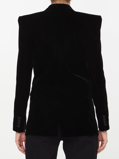 Shop Saint Laurent Double-breasted Jacket In Velvet In Black