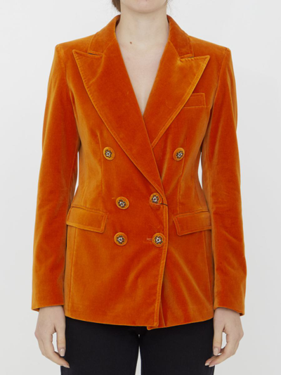 Shop Etro Double-breasted Velvet Jacket In Orange