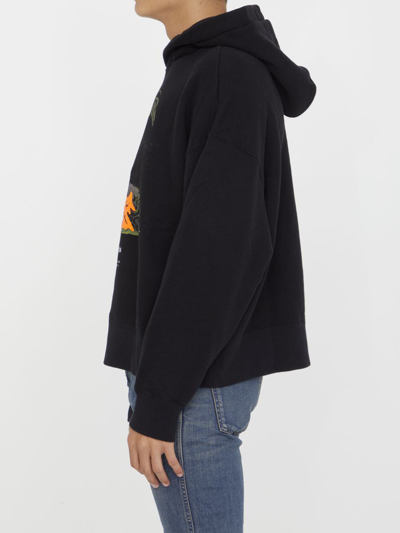 Palm Angels Enzo Graphic Print Hoodie With Ribbed Finish In Black