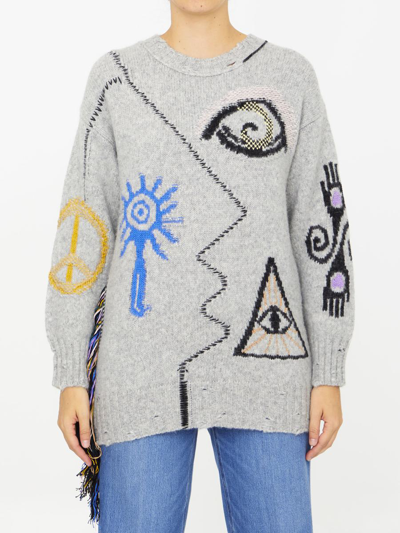 Shop Stella Mccartney Folk Embroidery Jumper In Grey