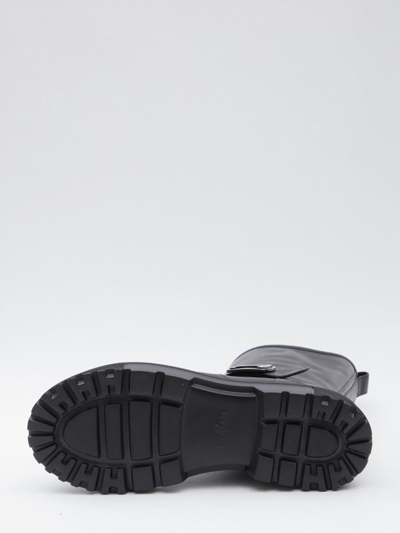Hogan Black Black H619 Leather Biker Boots In Black
