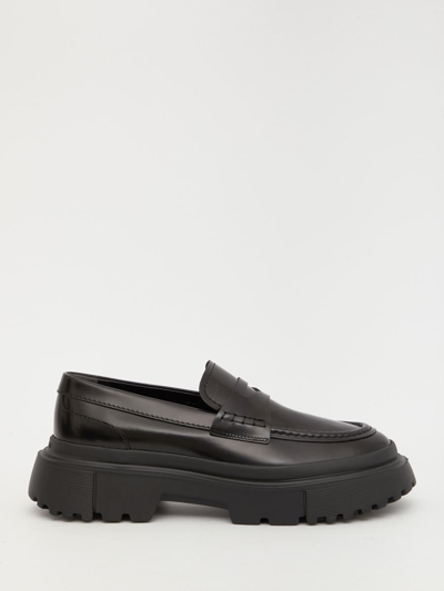 Shop Hogan H629 Loafers In Black