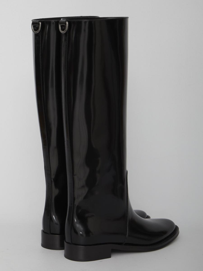 Shop Saint Laurent Hunt Boots In Glazed Leather In Black