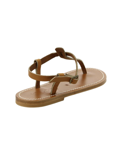 Kjacques K Jacques St Tropez Brown Leather Thong Sandal With Ankle Strap In Red