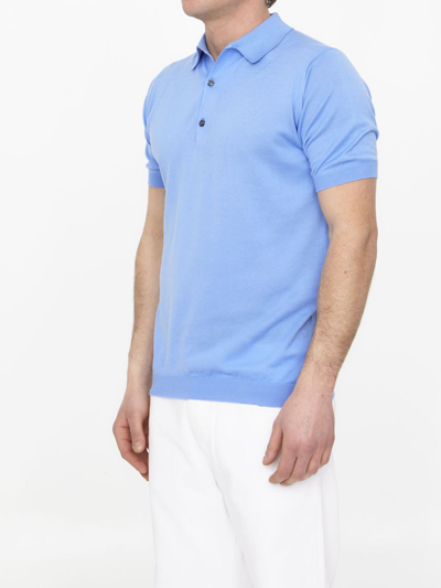 Shop John Smedley Light-blue Cotton Polo Shirt