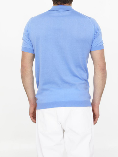 Shop John Smedley Light-blue Cotton Polo Shirt