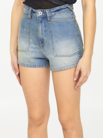 Shop Kenzo Light-blue Denim Shorts