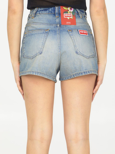 Shop Kenzo Light-blue Denim Shorts