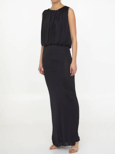 Shop Saint Laurent Long Dress In Shiny Jersey In Black