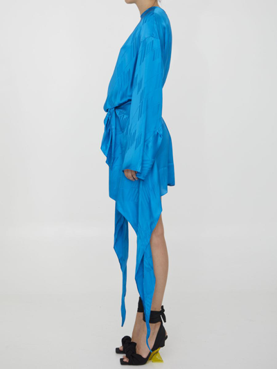 Attico Mini Silk Dress Asymmetrical Hem In Turquoise