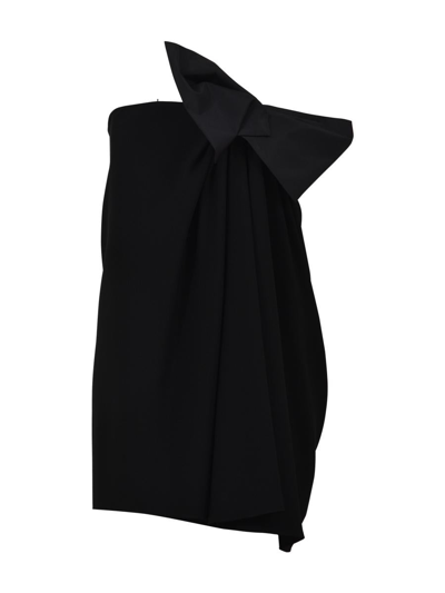 Saint Laurent Bow-embellished Strapless Crepe Dress In Black