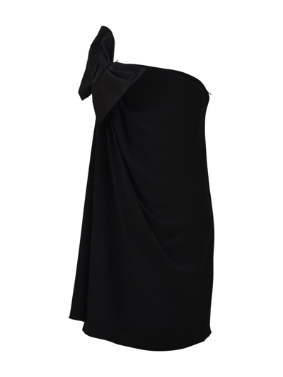 Saint Laurent Bow-embellished Strapless Crepe Dress In Black