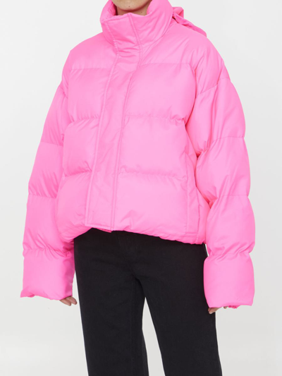 Shop Balenciaga Neon Pink Nylon Puffer Jacket