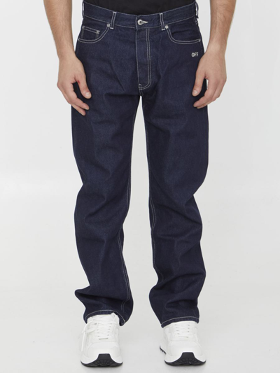 Shop Off-white Off Embroidery Jeans In Blue