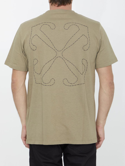 Off-white T Shirt With Arrow Embroidery In Beige