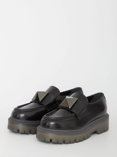 Shop Valentino One Stud Loafers In Black