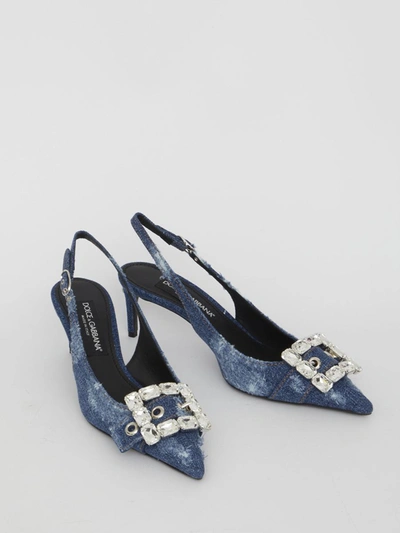 Shop Dolce & Gabbana Patchwork Jeans Slingback Sandals In Blue