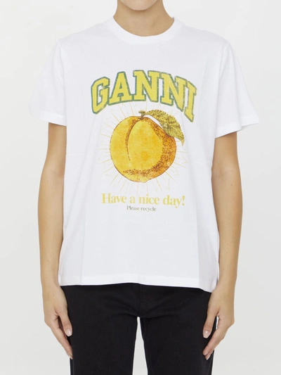 Shop Ganni Peach T-shirt In White