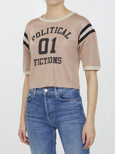 Shop Saint Laurent Political Fictions Cropped T-shirt In Pink