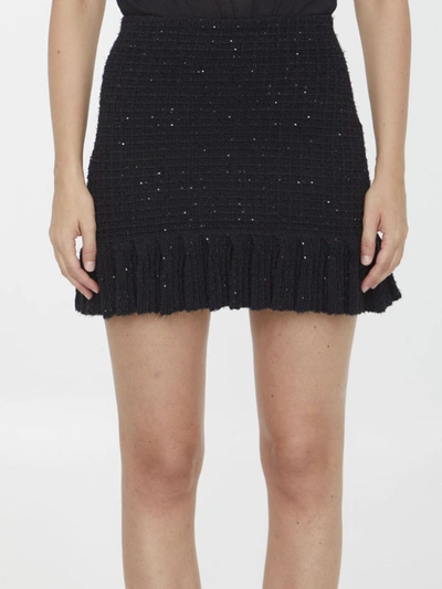 Shop Self-portrait Sequin Knit Miniskirt In Black