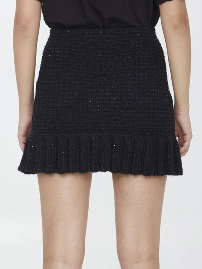 Shop Self-portrait Sequin Knit Miniskirt In Black