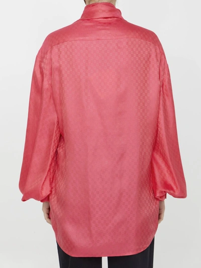 Shop Balmain Silk Shirt With Monogram In Fuchsia