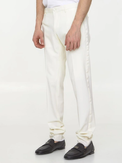 Shop Dolce & Gabbana Stretch Wool Tuxedo Pants In Cream