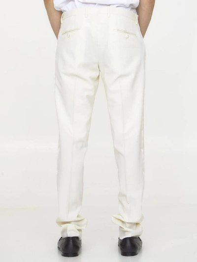 Shop Dolce & Gabbana Stretch Wool Tuxedo Pants In Cream