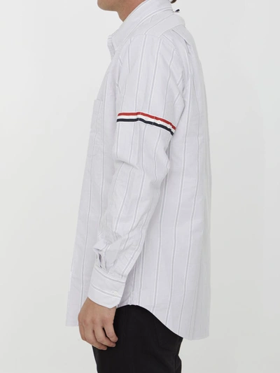 Shop Thom Browne Striped Cotton Shirt In Grey