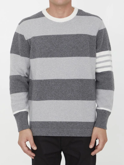 Shop Thom Browne Striped Wool Jumper In Grey
