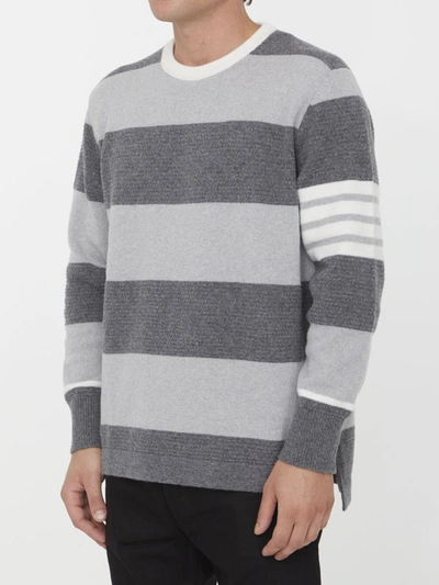 Shop Thom Browne Striped Wool Jumper In Grey