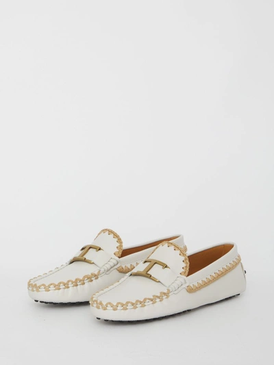 Shop Tod's T Timeless Gommino Loafers In White