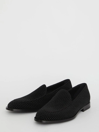 Shop Dolce & Gabbana Velvet Logoed Loafers In Black