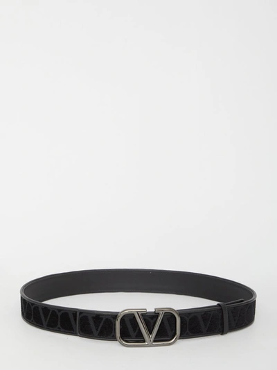 Shop Valentino Vlogo Toile Iconographe Belt In Black