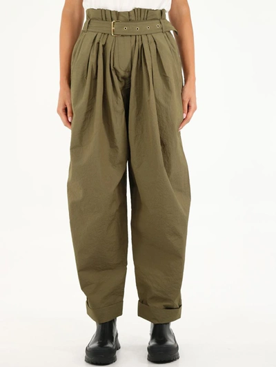 Shop Balmain Wide High-waisted Trousers In Green
