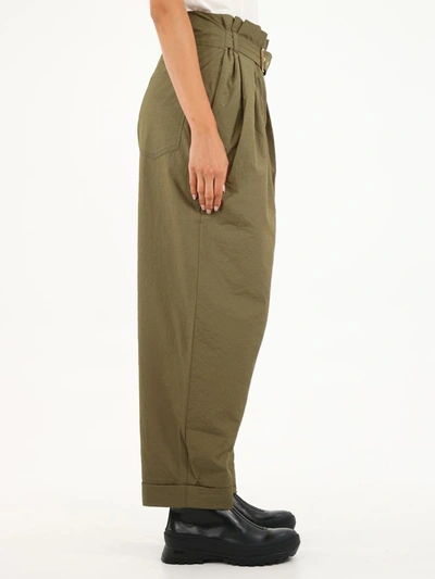 Shop Balmain Wide High-waisted Trousers In Green