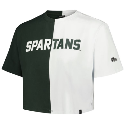 Shop Hype And Vice Green/white Michigan State Spartans Color Block Brandy Cropped T-shirt