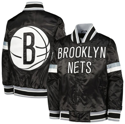 Shop Starter Youth  Black Brooklyn Nets Home Game Varsity Satin Full-snap Jacket