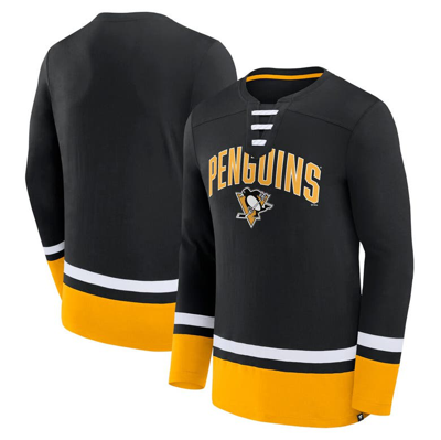 Shop Fanatics Branded Black Pittsburgh Penguins Back Pass Lace-up Long Sleeve T-shirt