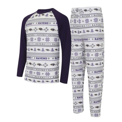 Shop Concepts Sport White/purple Baltimore Ravens Tinsel Raglan Long Sleeve T-shirt & Pants Sleep Set